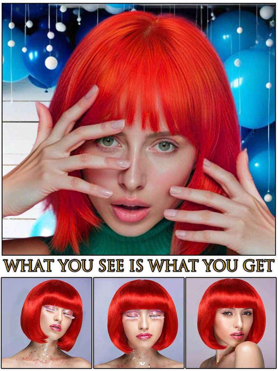 Fashion Women's BoBo Wigs Short Straight Hair With Bangs Multiple Pastel Colors Bob Anime Cosplay Party Costume Wigs For Ladies Holiday Comic Con Exhibition Celebration Daily Wigs For Birthday Gifts Sassy Rockabilly Punk Rock & Roll 80s Wig