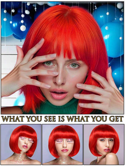 Fashion Women's BoBo Wigs Short Straight Hair With Bangs Multiple Pastel Colors Bob Anime Cosplay Party Costume Wigs For Ladies Holiday Comic Con Exhibition Celebration Daily Wigs For Birthday Gifts Sassy Rockabilly Punk Rock & Roll 80s Wig