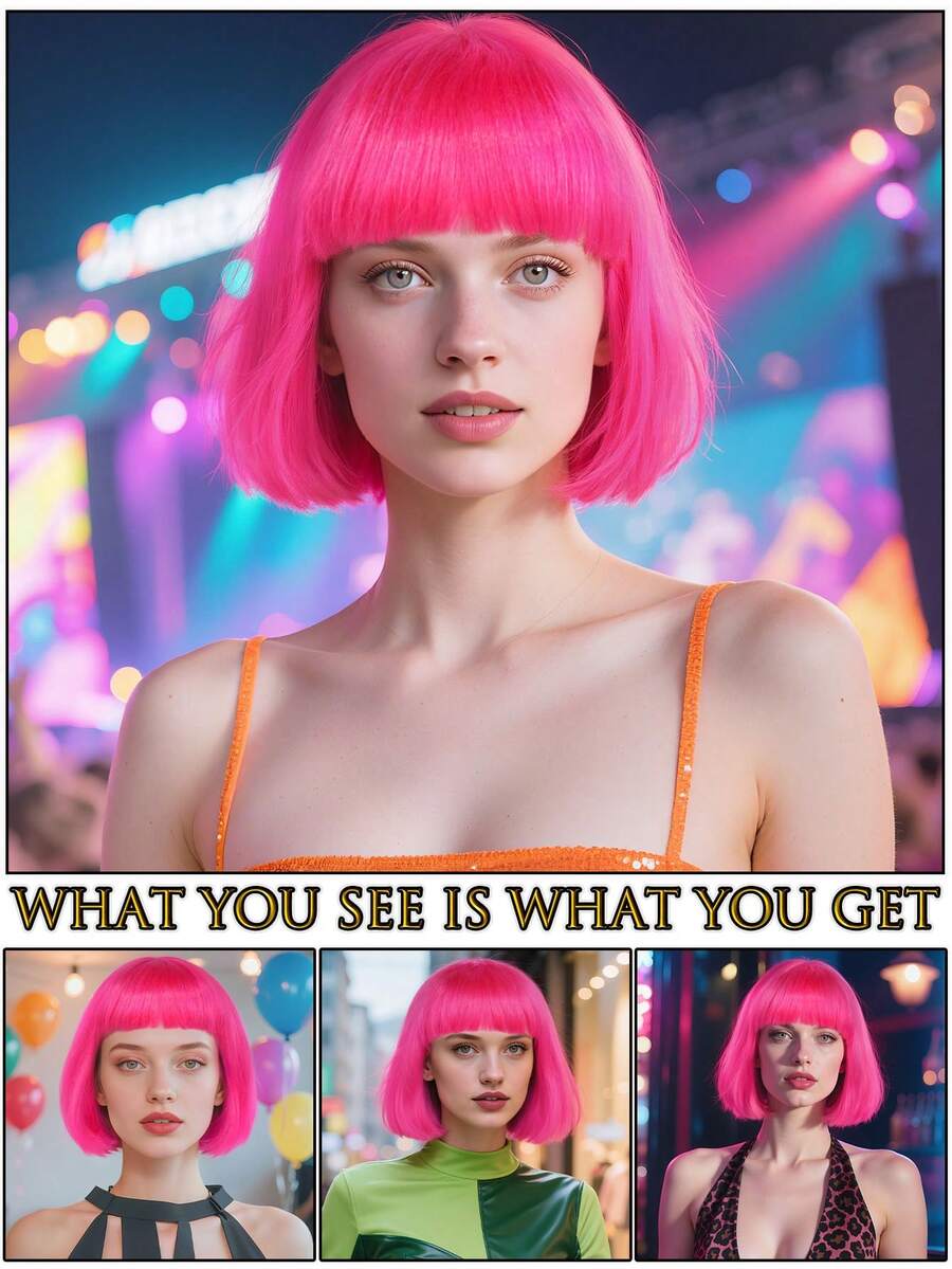 Fashion Women's BoBo Wigs Short Straight Hair With Bangs Multiple Pastel Colors Bob Anime Cosplay Party Costume Wigs For Ladies Holiday Comic Con Exhibition Celebration Daily Wigs For Birthday Gifts Sassy Rockabilly Punk Rock & Roll 80s Wig