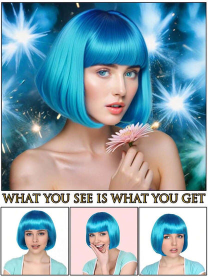 Fashion Women's BoBo Wigs Short Straight Hair With Bangs Multiple Pastel Colors Bob Anime Cosplay Party Costume Wigs For Ladies Holiday Comic Con Exhibition Celebration Daily Wigs For Birthday Gifts Sassy Rockabilly Punk Rock & Roll 80s Wig