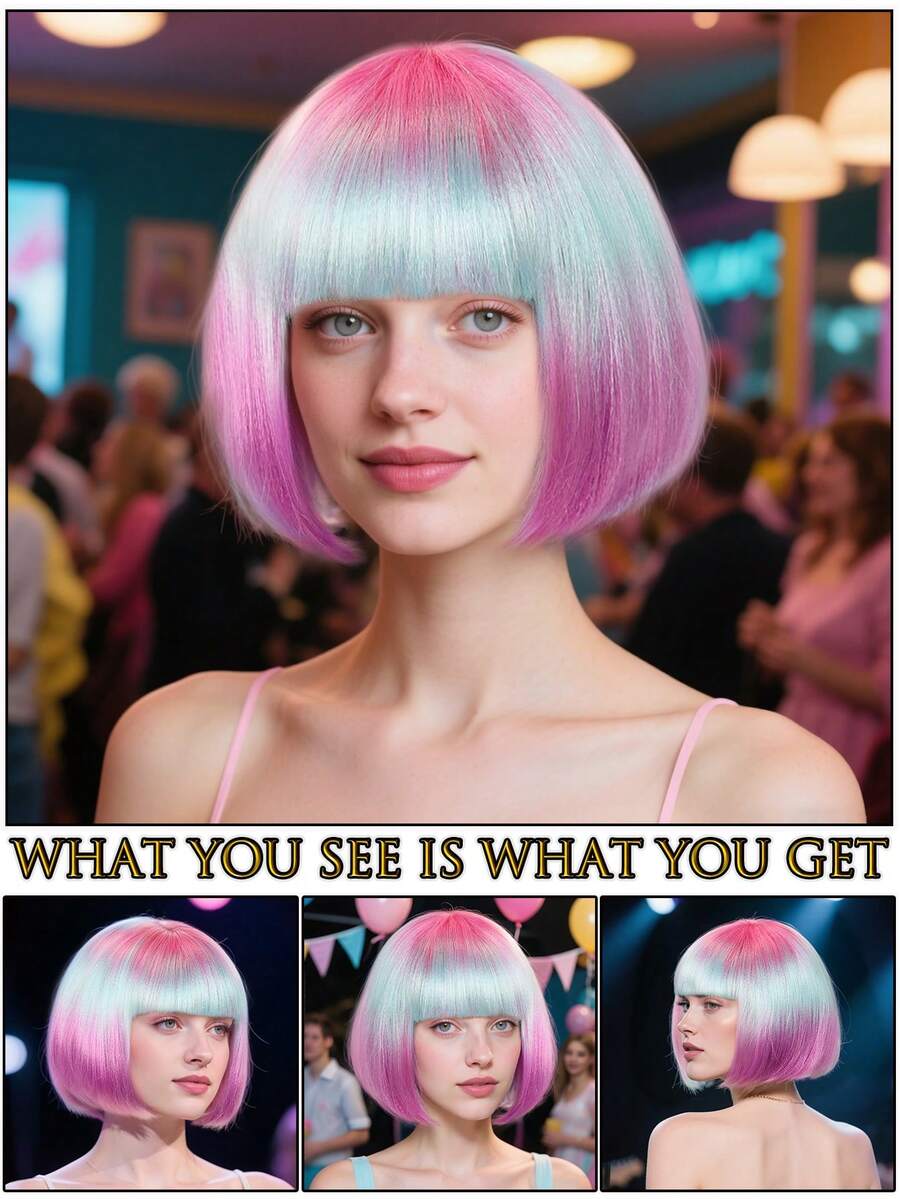 Fashion Women's BoBo Wigs Short Straight Hair With Bangs Multiple Pastel Colors Bob Anime Cosplay Party Costume Wigs For Ladies Holiday Comic Con Exhibition Celebration Daily Wigs For Birthday Gifts Sassy Rockabilly Punk Rock & Roll 80s Wig