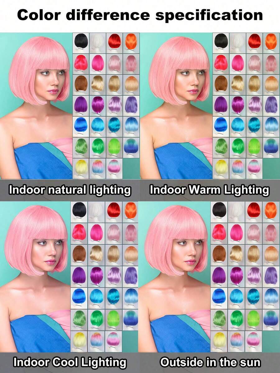 Fashion Women's BoBo Wigs Short Straight Hair With Bangs Multiple Pastel Colors Bob Anime Cosplay Party Costume Wigs For Ladies Holiday Comic Con Exhibition Celebration Daily Wigs For Birthday Gifts Sassy Rockabilly Punk Rock & Roll 80s Wig