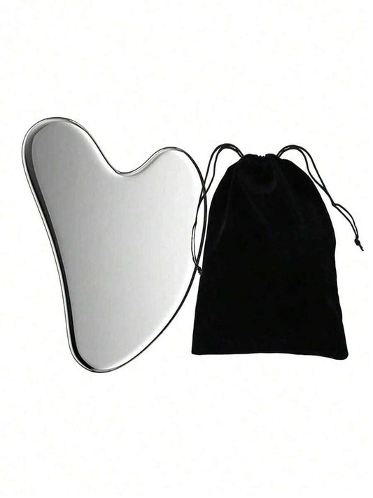 Stainless Steel Heart-Shaped Gua Sha Board Facial Massage Tool, Portable Muscle Relaxation Massage Board, Facial And Body De-Puffing Gua Sha Beauty Tool, Suitable For Face, Body, Eyes, Neck Massage And Facial Care