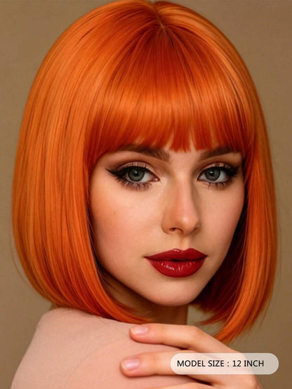12 Inch Orange Fashionable Women's Wig, High Temperature Synthetic Heat Resistant Wig, Natural Styling, Elegant And Versatile, Suitable For Daily, Party, Ball, Music Festival, Carnival And Other Occasions.