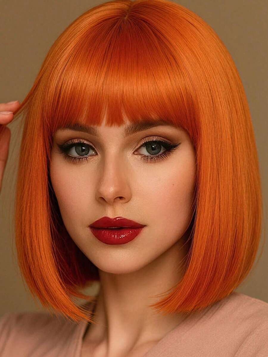 12 Inch Orange Fashionable Women's Wig, High Temperature Synthetic Heat Resistant Wig, Natural Styling, Elegant And Versatile, Suitable For Daily, Party, Ball, Music Festival, Carnival And Other Occasions.