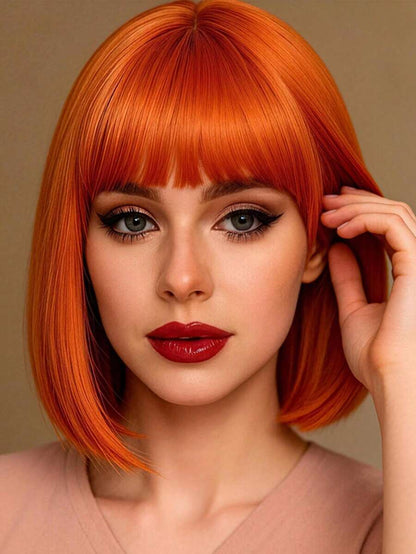 12 Inch Orange Fashionable Women's Wig, High Temperature Synthetic Heat Resistant Wig, Natural Styling, Elegant And Versatile, Suitable For Daily, Party, Ball, Music Festival, Carnival And Other Occasions.