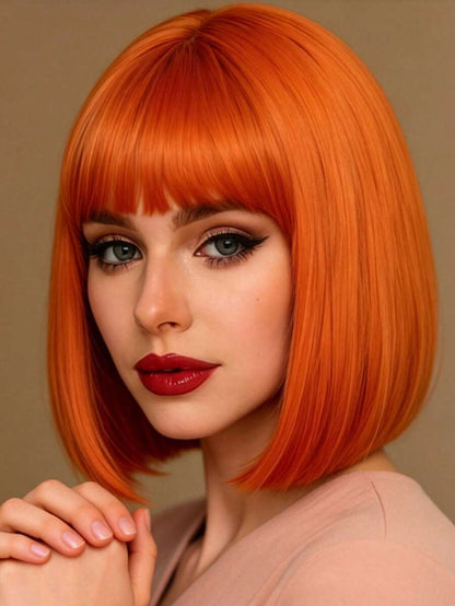 12 Inch Orange Fashionable Women's Wig, High Temperature Synthetic Heat Resistant Wig, Natural Styling, Elegant And Versatile, Suitable For Daily, Party, Ball, Music Festival, Carnival And Other Occasions.