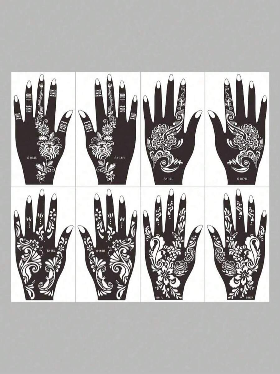 Premium Floral Henna Tattoo Stencil Stickers, Color Painting Temporary Hand Tattoo Stencils, Glitter Painting Hollow Stickers, For Body Art Makeup Mehndi Patterns