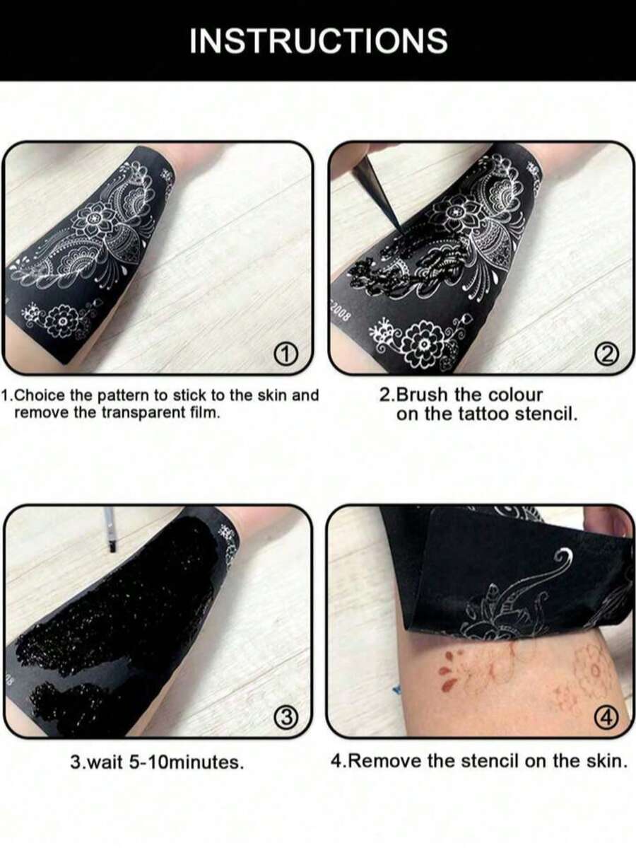 Premium Floral Henna Tattoo Stencil Stickers, Color Painting Temporary Hand Tattoo Stencils, Glitter Painting Hollow Stickers, For Body Art Makeup Mehndi Patterns
