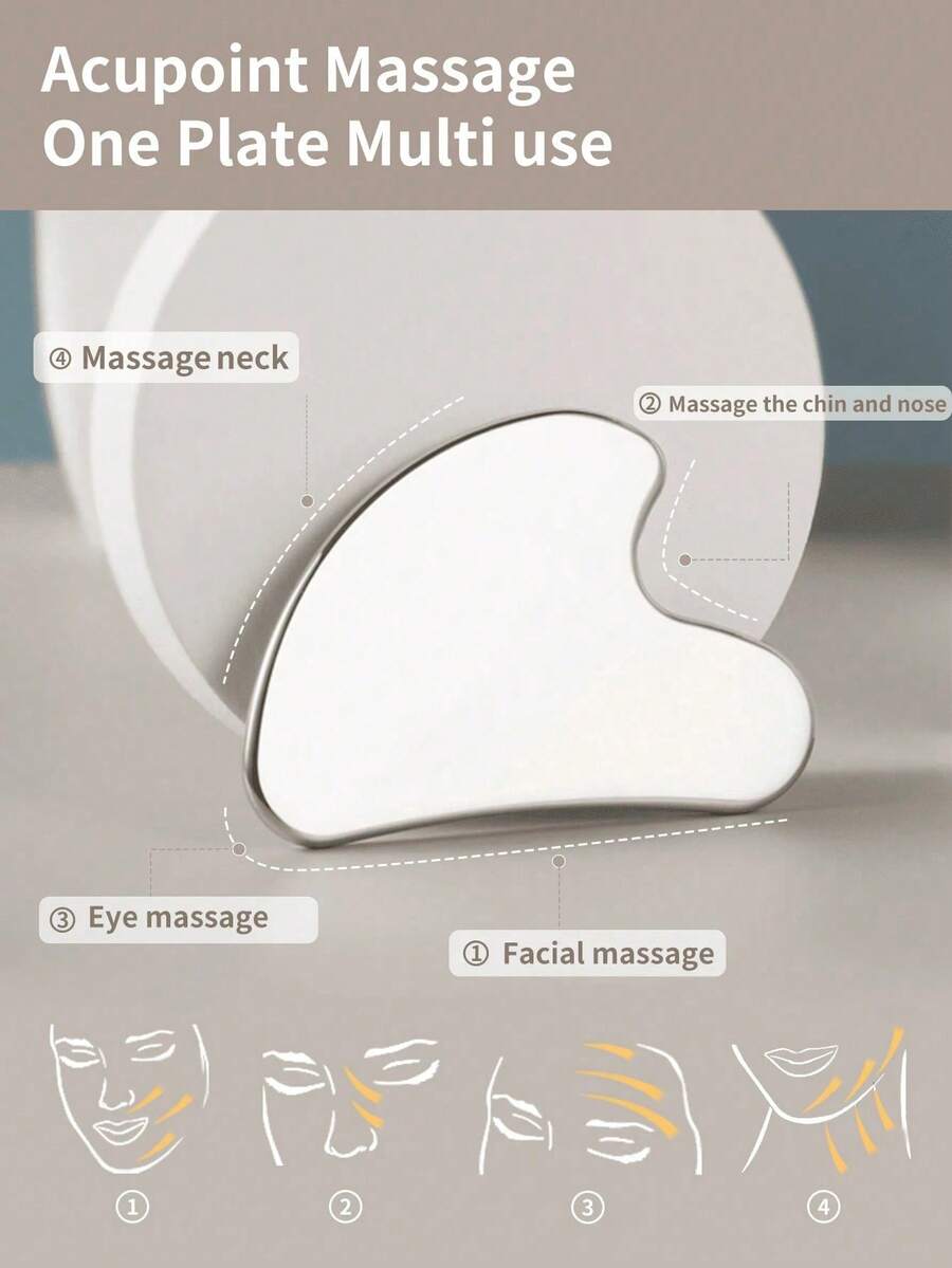 Stainless Steel Heart-Shaped Gua Sha Board Facial Massage Tool, Portable Muscle Relaxation Massage Board, Facial And Body De-Puffing Gua Sha Beauty Tool, Suitable For Face, Body, Eyes, Neck Massage And Facial Care